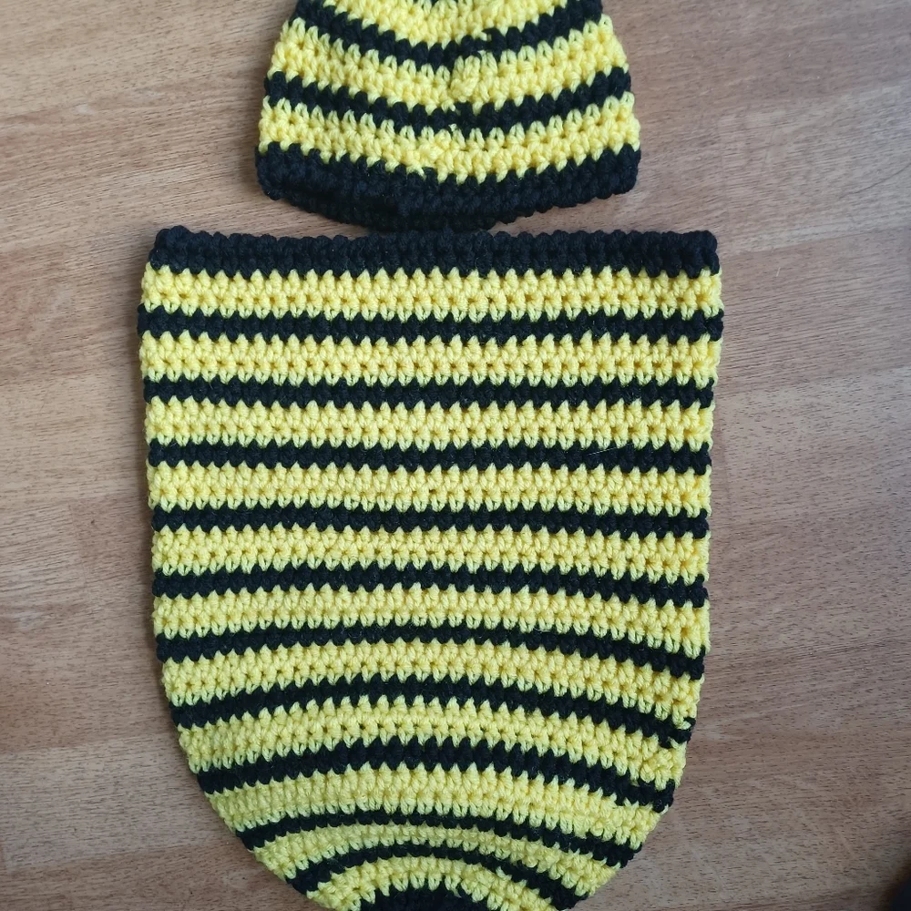 Bumblebee baby cocoon handmade hat and cocoon,  shower gift, photo prop